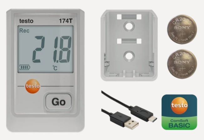 Bild von Mini-Temperatur-Datenlogger mit USB-C und PC-Software